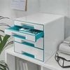 Kép 2/8 - Irattároló, műanyag, 4 fiókos, LEITZ "Wow Cube", fehér/jégkék