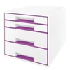 Kép 1/8 - Irattároló, műanyag, 4 fiókos, LEITZ "Wow Cube", fehér/lila