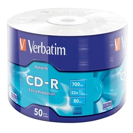 CD-R lemez, 700MB, 52x, zsugor csomagolás, VERBATIM "DataLife"