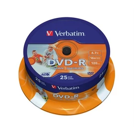 DVD-R lemez, nyomtatható, matt, ID, 4,7GB, 16x, hengeren, VERBATIM