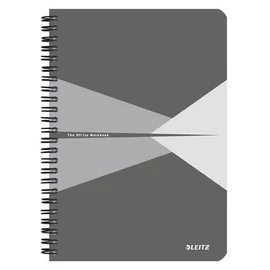 Spirálfüzet, A5, kockás, 90 lap, laminált karton borító, LEITZ "Office", szürke