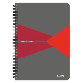 Spirálfüzet, A5, kockás, 90 lap, PP borító, LEITZ "Office", szürke-piros