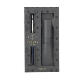 Golyóstoll, 0,7 mm, ezüst színű klip, kék tolltest, díszdoboz, PARKER "Royal Jotter", kék, ajándék tolltartó