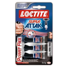 Pillanatragasztó gél, 3 x 1 g, HENKEL "Loctite Super Attak Mini Trio PowerFlex Gel"