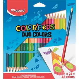 Színes ceruza készlet, háromszögletű, kétvégű, MAPED "Color`Peps Duo", 48 különböző szín