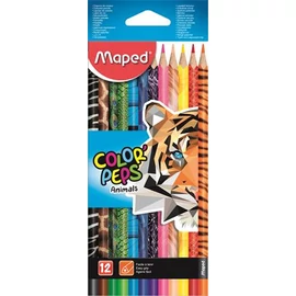 Színes ceruza készlet, háromszögletű, MAPED "Color`Peps Animal", 12 különböző szín