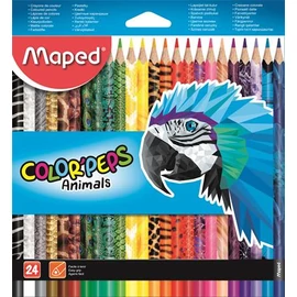 Színes ceruza készlet, háromszögletű, MAPED "Color`Peps Animal", 24 különböző szín