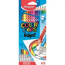 Színes ceruza készlet, háromszögletű, radírozható, MAPED "Color`Peps Oops", 12 különböző szín
