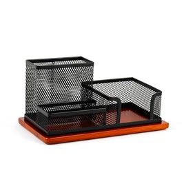 Asztali rendező, fémhálós, 3 részes, VICTORIA, "Wood", fekete