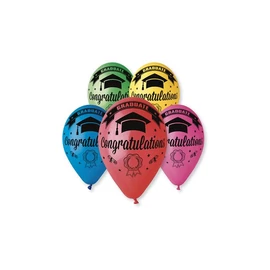 Léggömb, 30 cm, "Congratulations Graduate", vegyes színek