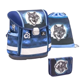 Belmil Merevfalú Iskolatáska Szett Classy 403-13 Wolf Moon Tolltartóval és Tornazsákkal