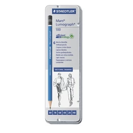 Grafitceruza készlet, fém doboz, hatszögletű, STAEDTLER "Mars Lumograph", 6 különböző keménység