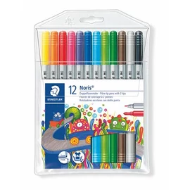 Filctoll készlet, 1-3 mm, kétvégű, kimosható, STAEDTLER "Noris Club", 12 különböző szín