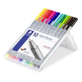 Tűfilc készlet, 0,3 mm, STAEDTLER "Triplus Box", 10 különböző szín