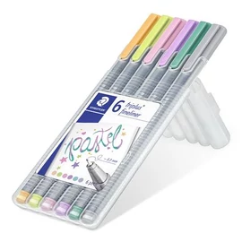 Tűfilc készlet, 0,3 mm, STAEDTLER "Triplus Pastel", 6 pasztell szín
