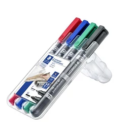 Alkoholos marker készlet, F/M, 0,6/1,5 mm, kúpos, kétvégű, STAEDTLER "Lumocolor Duo", 4 különböző szín