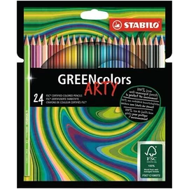 Színes ceruza készlet, hatszögletű, STABILO "GreenColors ARTY", 24 külömböző szín