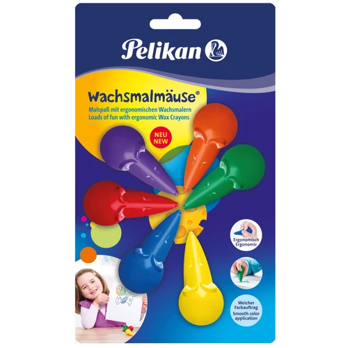 Zsírkréta/egér alakú, bliszteres, 6 szín