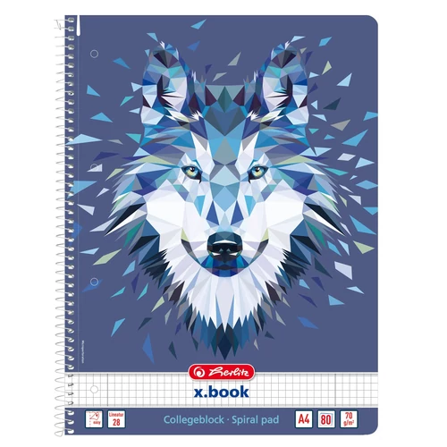Spirálfüzet A4 80 lapos kockás, lyukasztott, perforált, Wild Animals Wolf