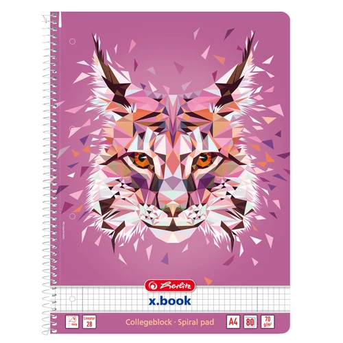 Spirálfüzet A4 80 lapos kockás, lyukasztott, perforált, Wild Animals Hiúz