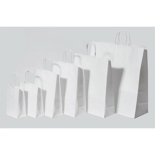 Füles papírtasak, sodrott füles, fehér, 22x10x35 cm