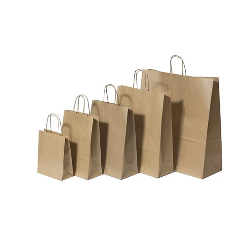 Füles papírtasak, sodrott füles, barna, 22x10x35 cm