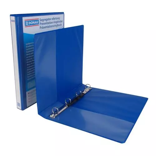 Gyűrűs könyv, panorámás, 4 gyűrű, D alakú, 37 mm, A4, PP, DONAU, kék