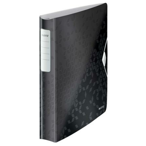 Gyűrűs könyv, 4 gyűrű, D alakú, 52 mm, A4, PP, LEITZ "Active Wow", fekete