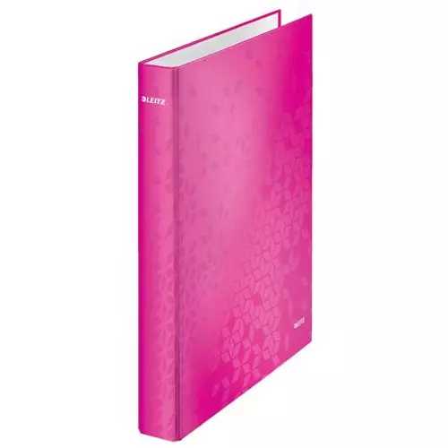 Gyűrűs könyv, 2 gyűrű, D alakú, 40 mm, A4 Maxi, karton, LEITZ "Wow", rózsaszín