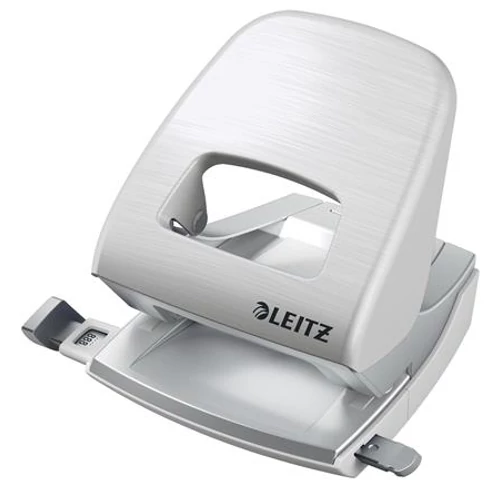 Lyukasztó, kétlyukú, 30 lap, fém, LEITZ "Nexxt Style", kristályfehér