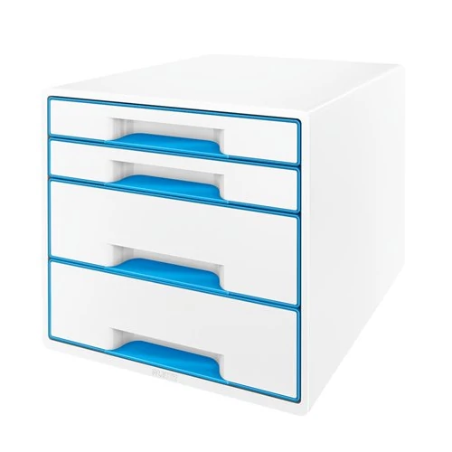 Irattároló, műanyag, 4 fiókos, LEITZ "Wow Cube", fehér/kék