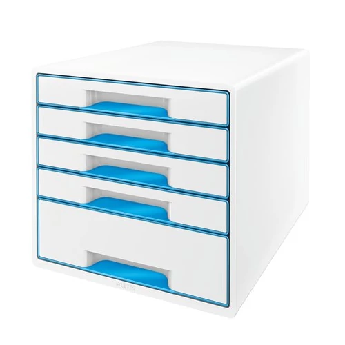 Irattároló, műanyag, 5 fiókos, LEITZ "Wow Cube", fehér/kék