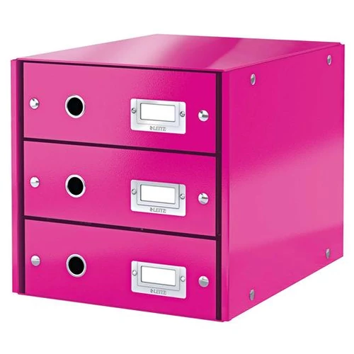 Irattároló, laminált karton,  3 fiókos, LEITZ "Click&Store", rózsaszín
