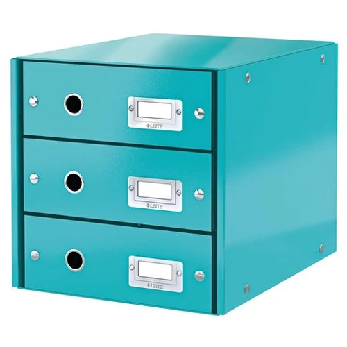 Irattároló, laminált karton, 3 fiókos, LEITZ "Click&Store", jégkék