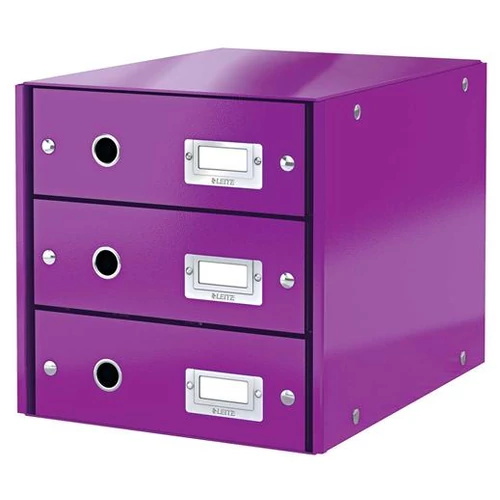 Irattároló, laminált karton, 3 fiókos, LEITZ "Click&Store", lila