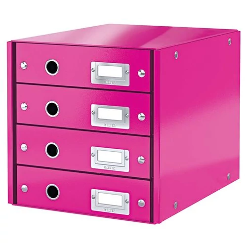 Irattároló, laminált karton, 4 fiókos, LEITZ "Click&Store", rózsaszín