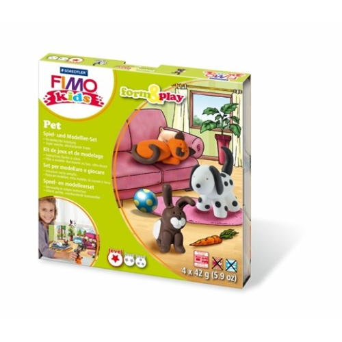 Gyurma készlet, 4x42 g, égethető, FIMO "Kids Form & Play", állatok