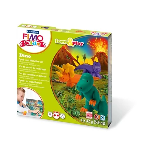 Gyurma készlet, 4x42 g, égethető, FIMO "Kids Form & Play", dínók