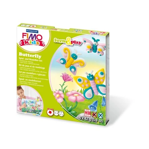 Gyurma készlet, 4x42 g, égethető, FIMO "Kids Form & Play", pillangók