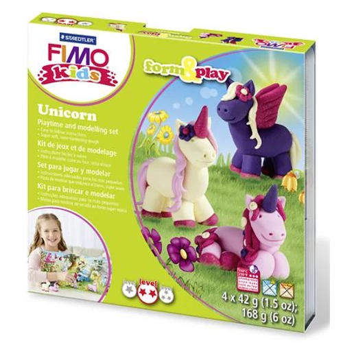 Gyurma készlet, 4x42 g, égethető, FIMO "Kids Form & Play", egyszarvú