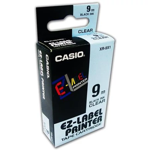 Feliratozógép szalag, 9 mm x 8 m, CASIO, víztiszta-fekete