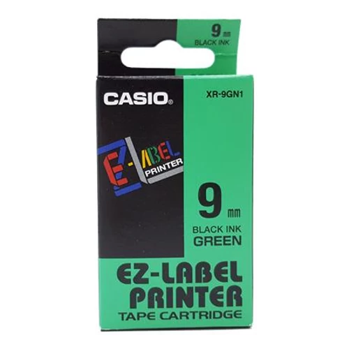 Feliratozógép szalag, 9 mm x 8 m, CASIO, zöld-fekete