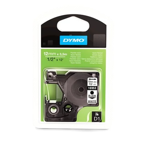 Feliratozógép szalag, flexibilis, 12 mm x 3,5 m, DYMO "D1", fehér-fekete