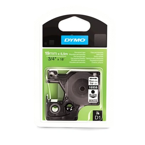 Feliratozógép szalag, tartós poliészter 19 mm x 5,5 m, DYMO "D1", fehér-fekete