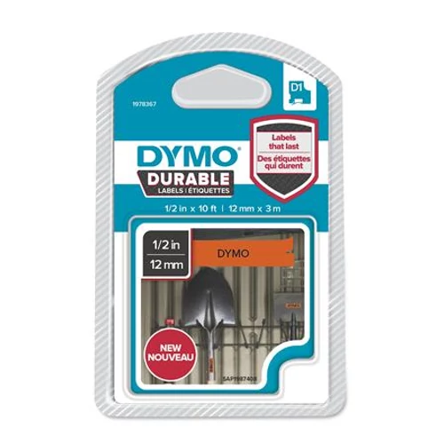 Feliratozógép szalag, 12 mm x 3 m, tartós, DYMO "D1", narancssárga-fekete