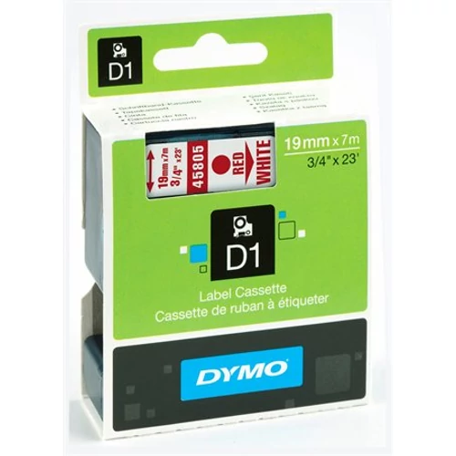 Feliratozógép szalag, 19 mm x 7 m, DYMO "D1", fehér-piros