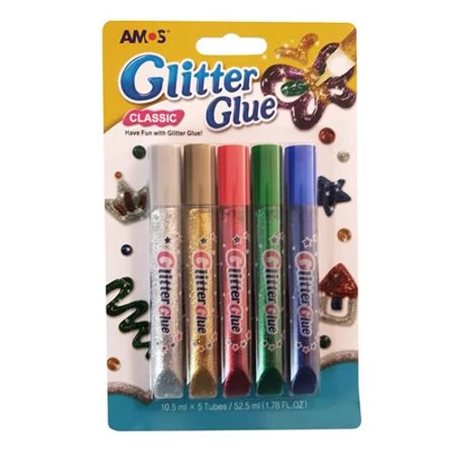 Csillámos ragasztó készlet, AMOS, 5x10,5 ml