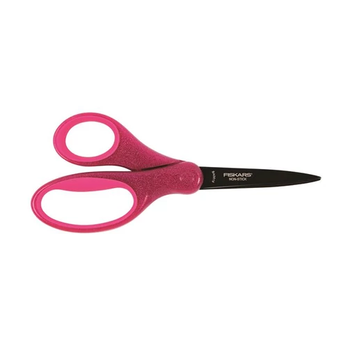 Olló, iskolai, 18 cm, FISKARS, rózsaszín csillámos