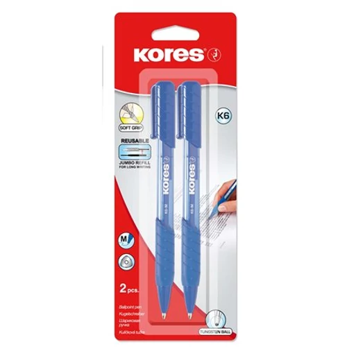 Golyóstoll, 0,7 mm, nyomógombos, KORES "K6-M", kék