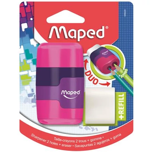 Hegyező és radír, kétlyukú, tartályos, MAPED "Connect", vegyes színek